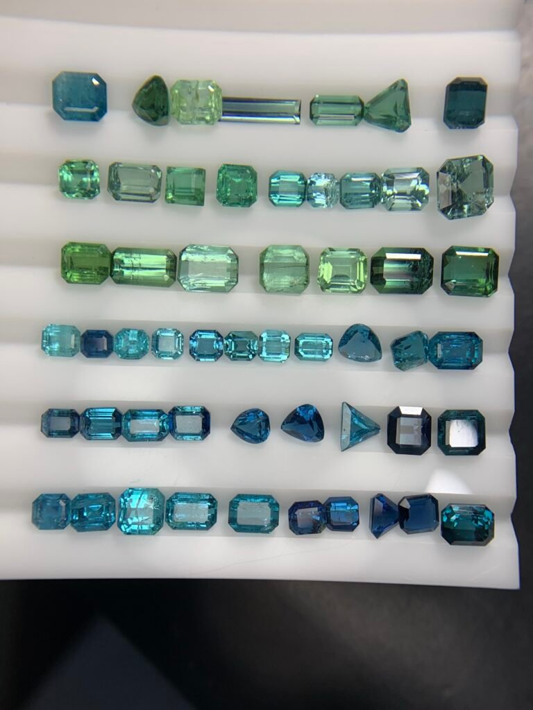 Faceted Ink Blue and Mint Green Tourmalines